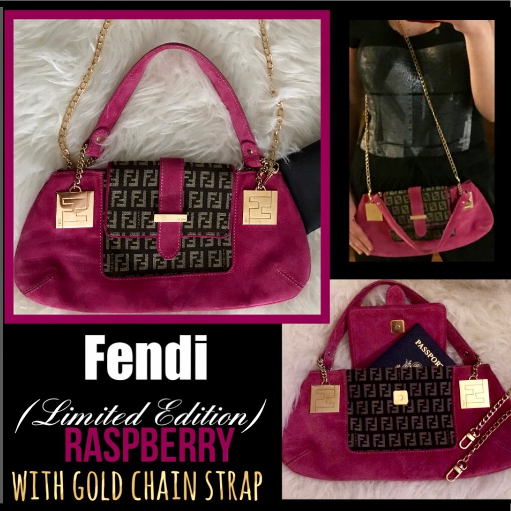 FENDI Raspberry Suede Zucca Bag w/o Strap